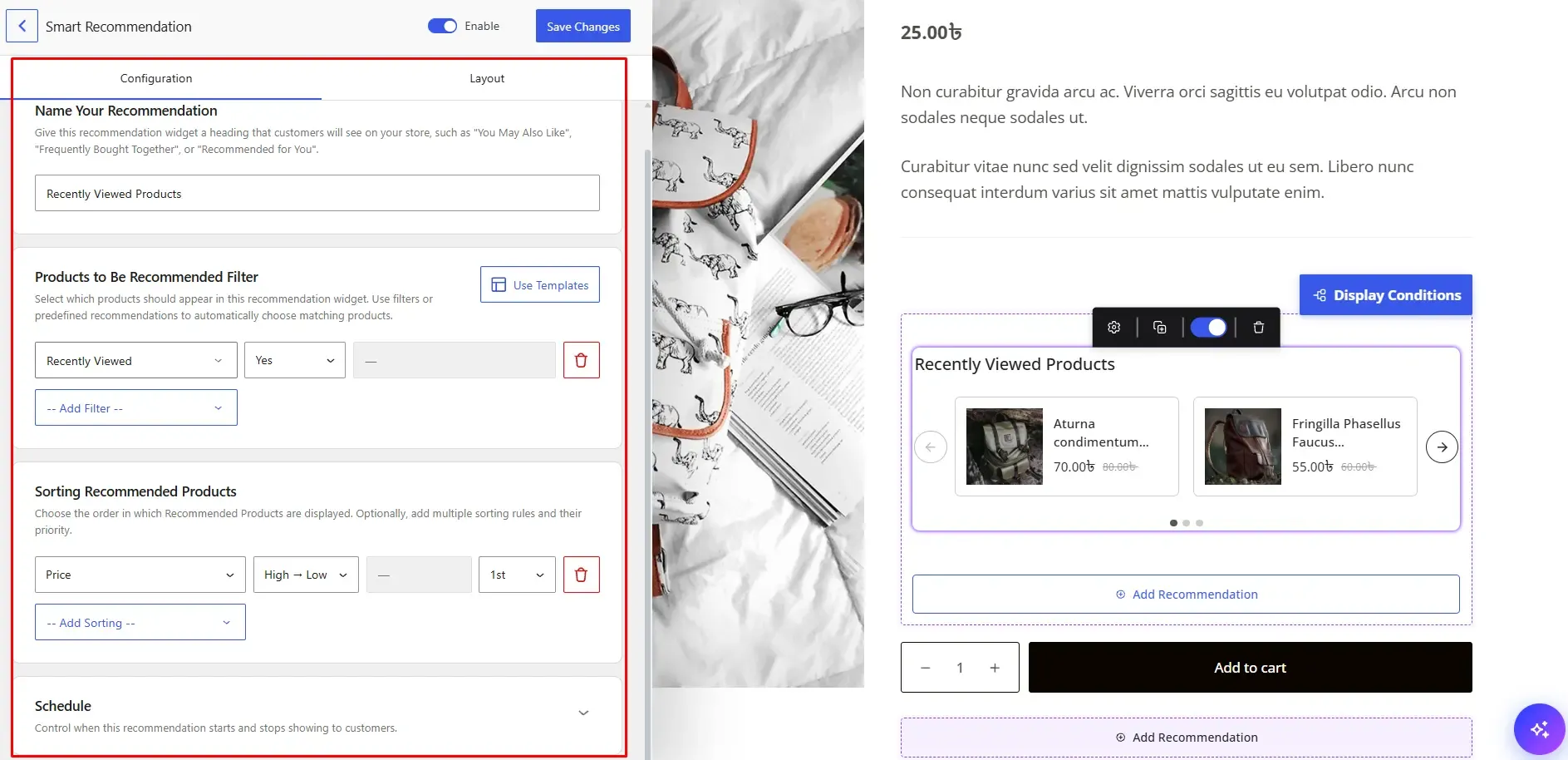 Customize Filters, Sorting, and Recommendation Placement