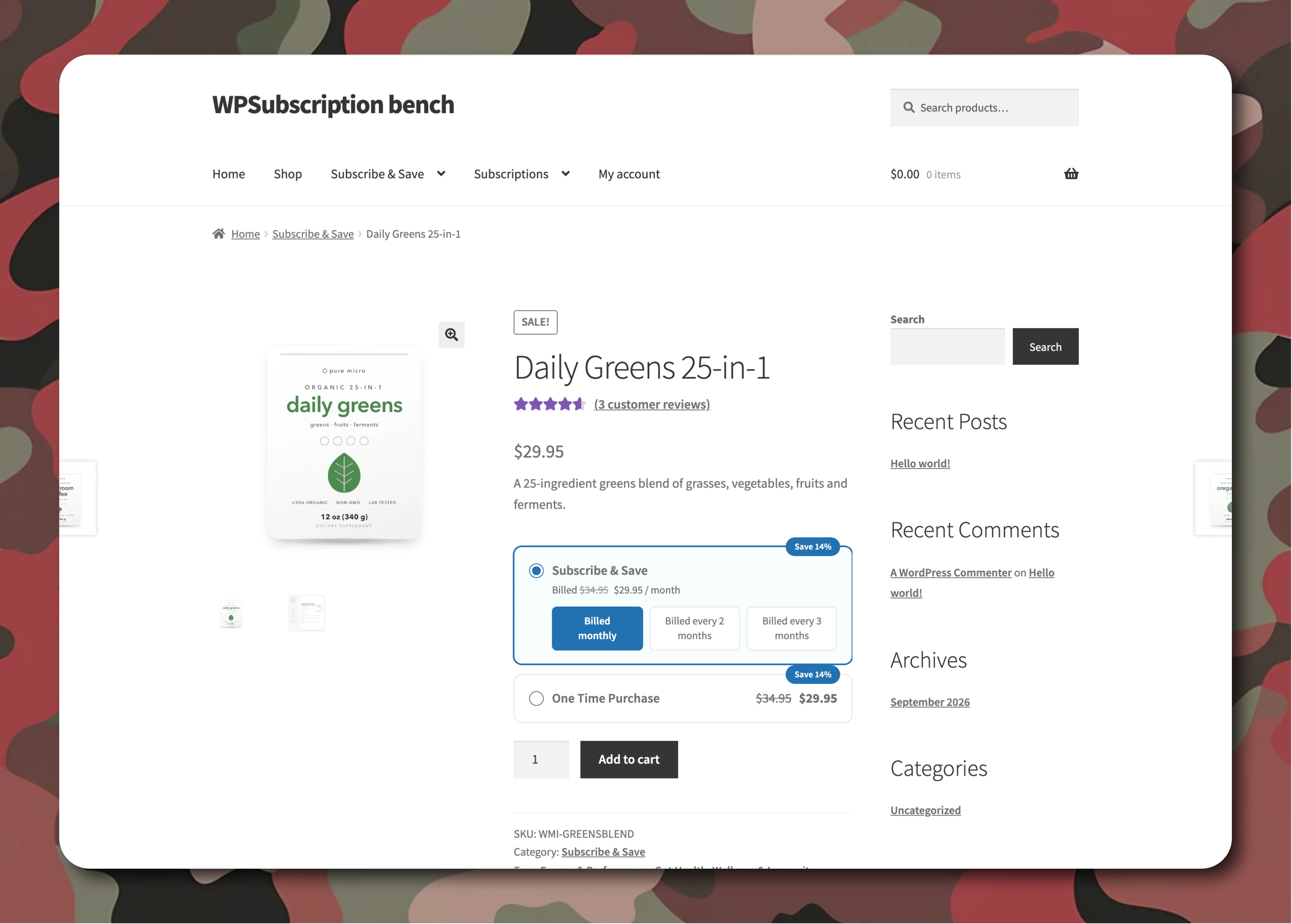 WPSubscription storefront plan selector buy box