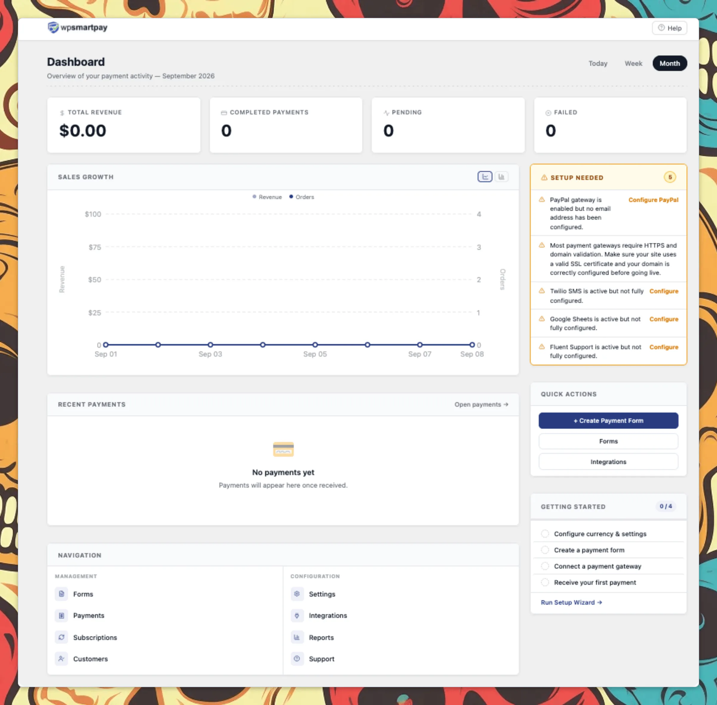 WP Smart Pay 3.0 Admin Dashboard