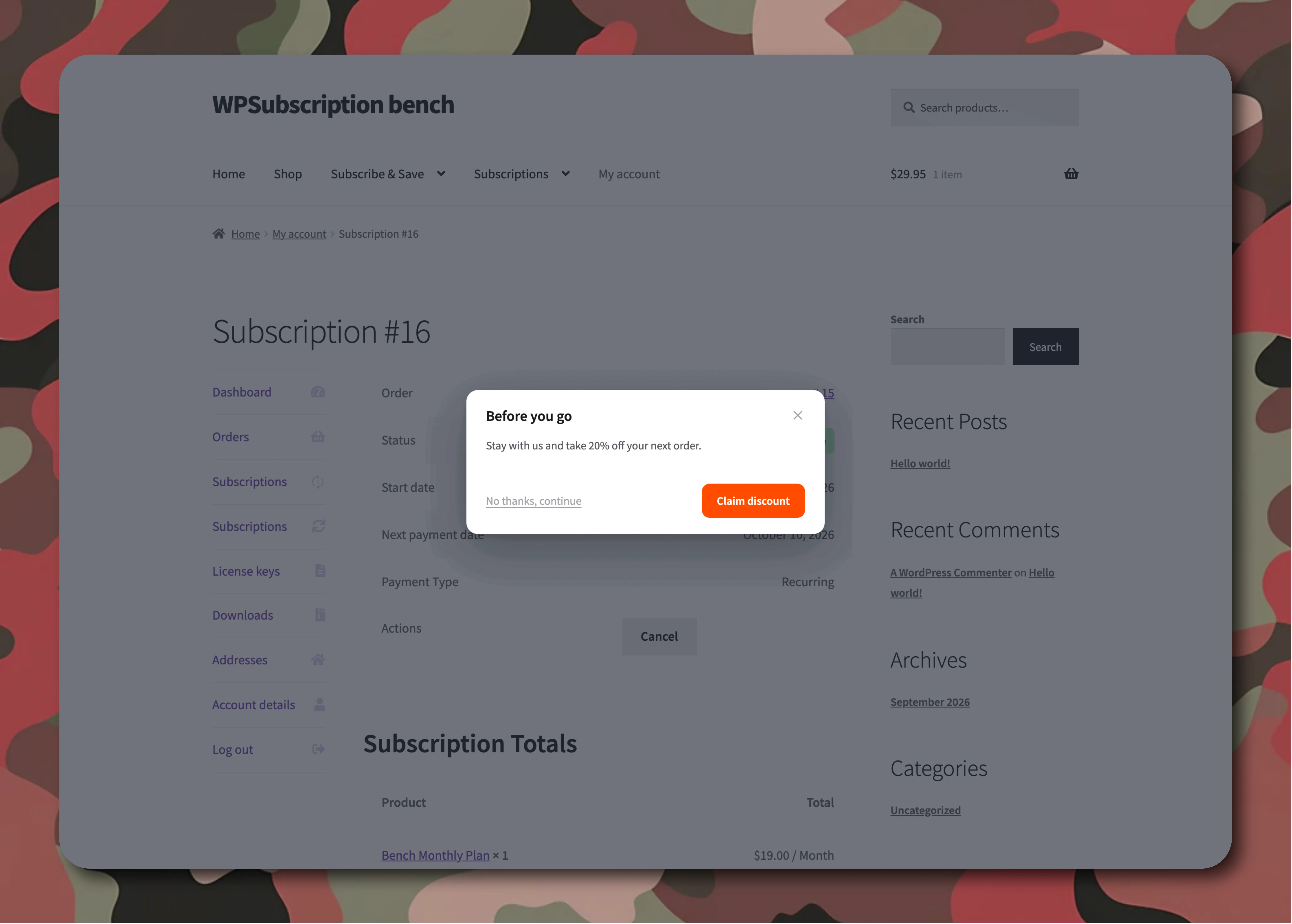 WPSubscription retention offers and cancellation flow