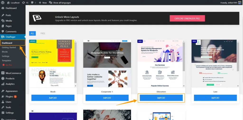Dashboard ‹ Localhost — WordPress 1024x507
