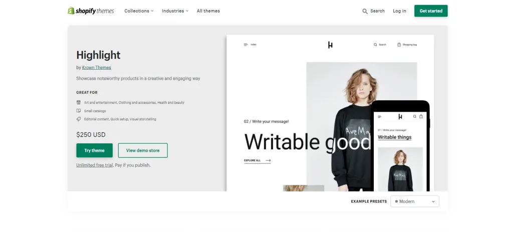 Highlight Theme Modern Ecommerce Website Template 1024x463