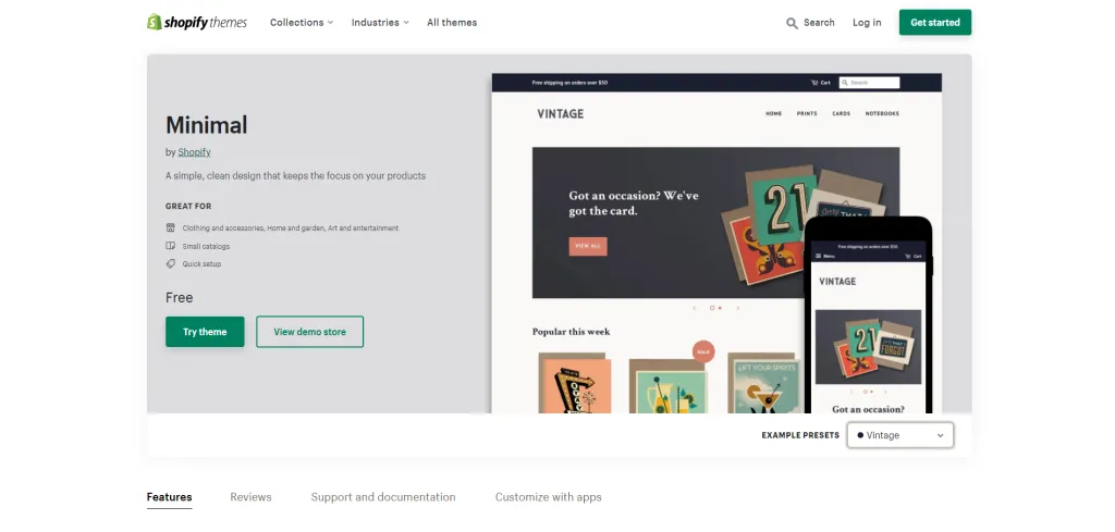 Minimal Theme Vintage Ecommerce Website Template 1024x489