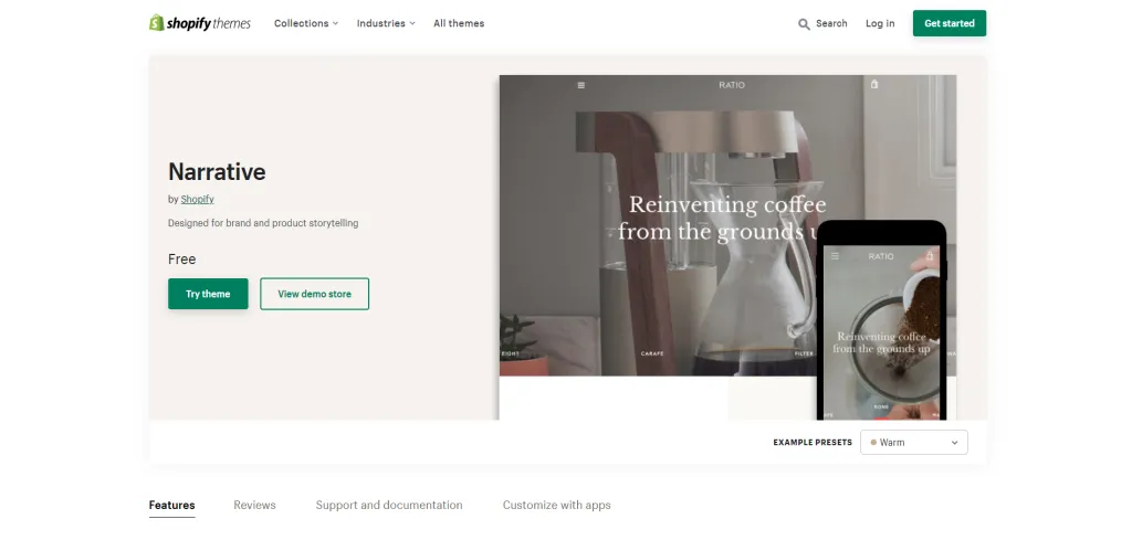 Narrative Theme Warm Ecommerce Website Template 1024x489