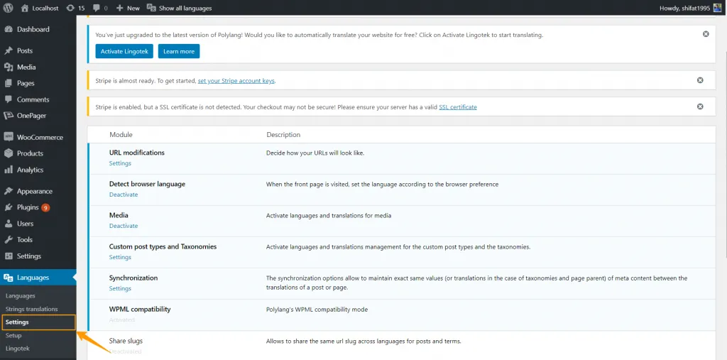 Settings ‹ Localhost — WordPress 1024x507