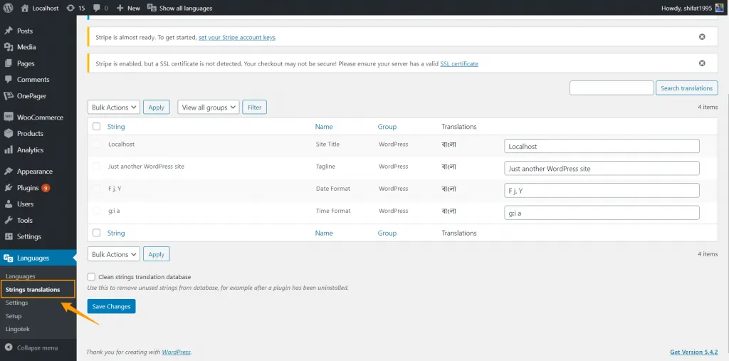 Strings Translations ‹ Localhost — WordPress 1024x507