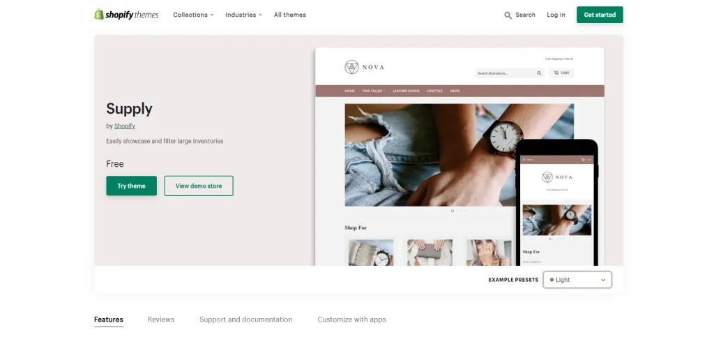 Supply Theme Light Ecommerce Website Template 1024x483