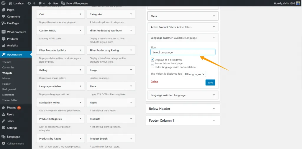 Widgets ‹ Localhost — WordPress 1024x507