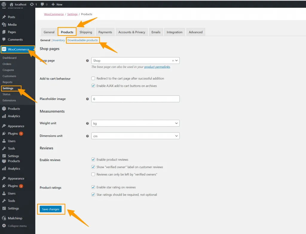 WooCommerce Settings ‹ Localhost — WordPress 1024x785