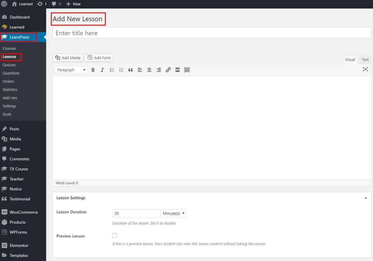 Add New Lesson