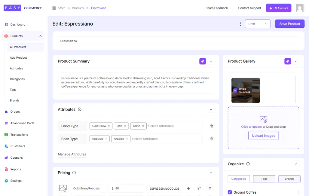add product easycommerce