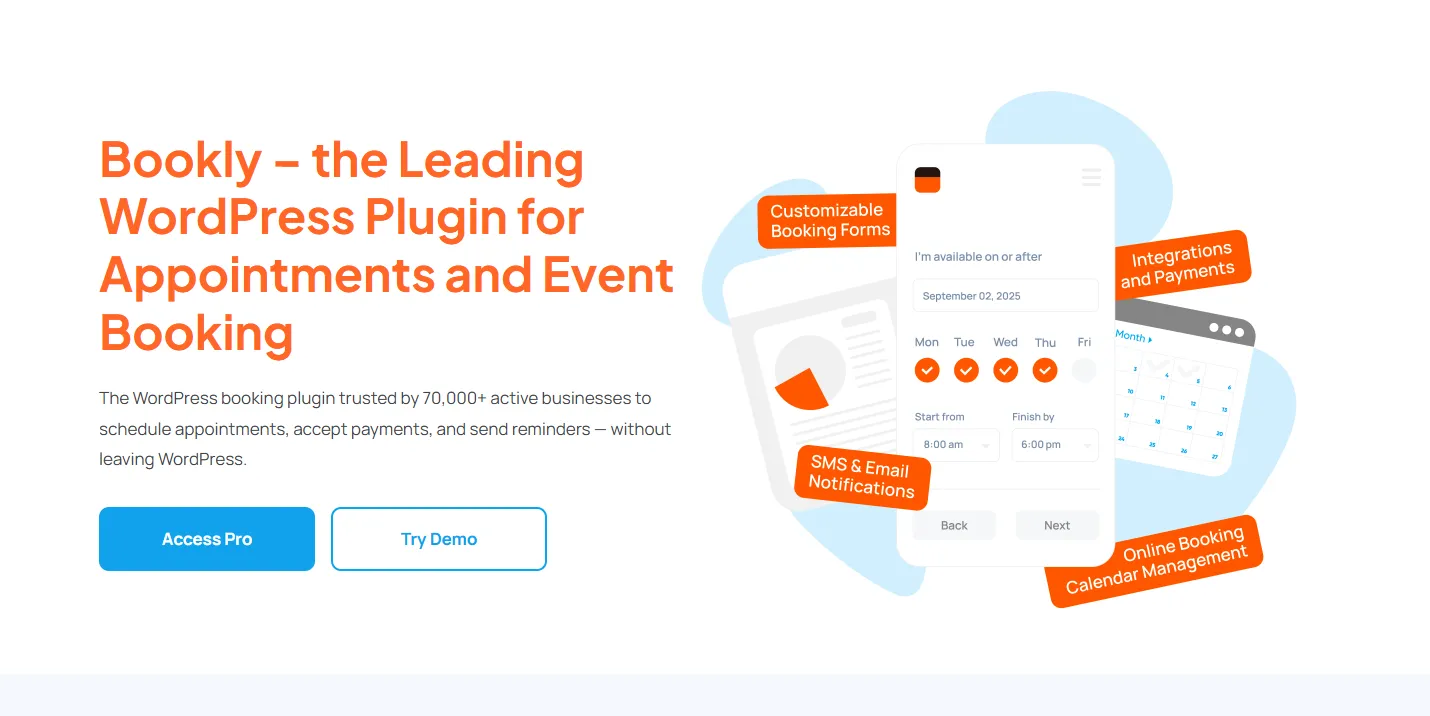 Bookly – WordPress Appointment Booking Plugin with 70K+ Sites Bookly WordPress appointment booking plugin