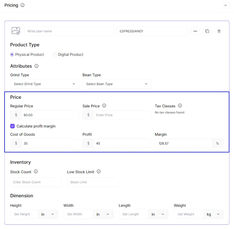 calculate profit margin with easycommmerce