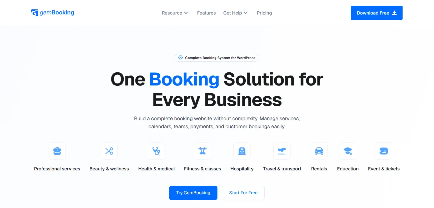 GemBooking – Complete Booking Infrastructure for WordPress GemBooking WordPress booking plugin dashboard