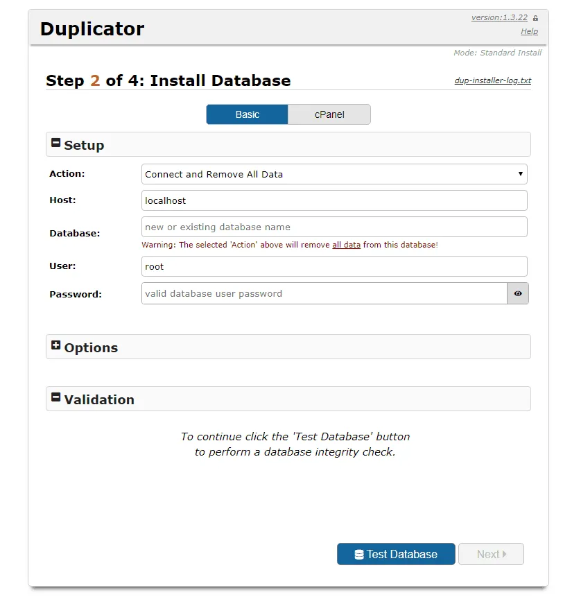 Install Database Dup