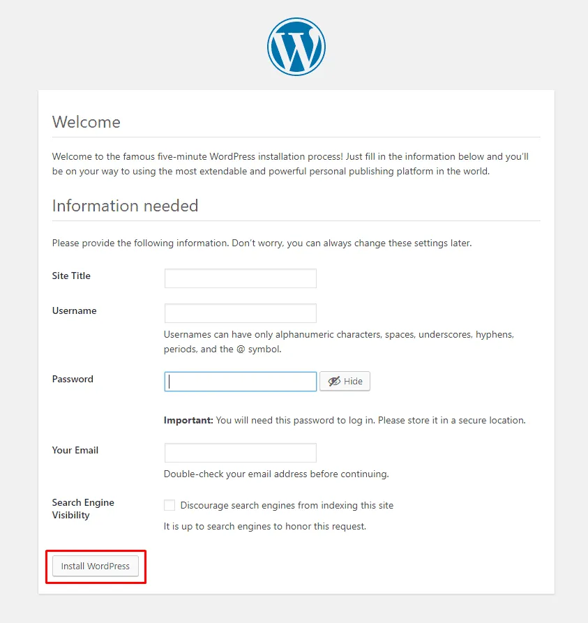 Install Wordpress