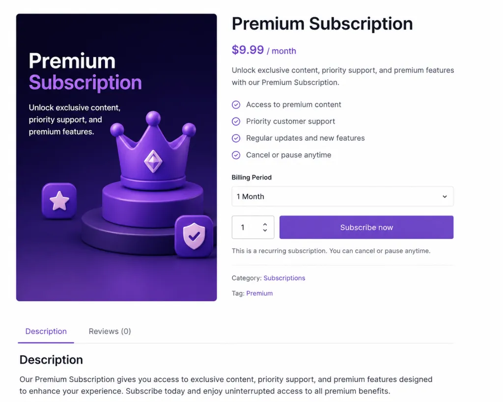 premium subscription single product