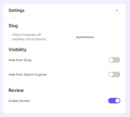 product page additional settings