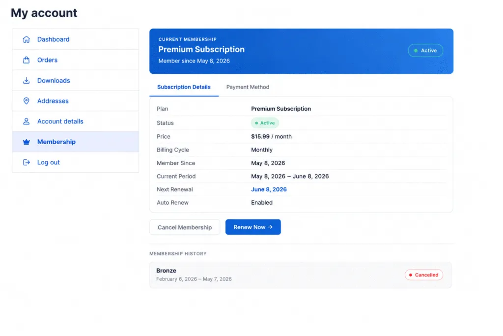 subscrtion detials user dashboard